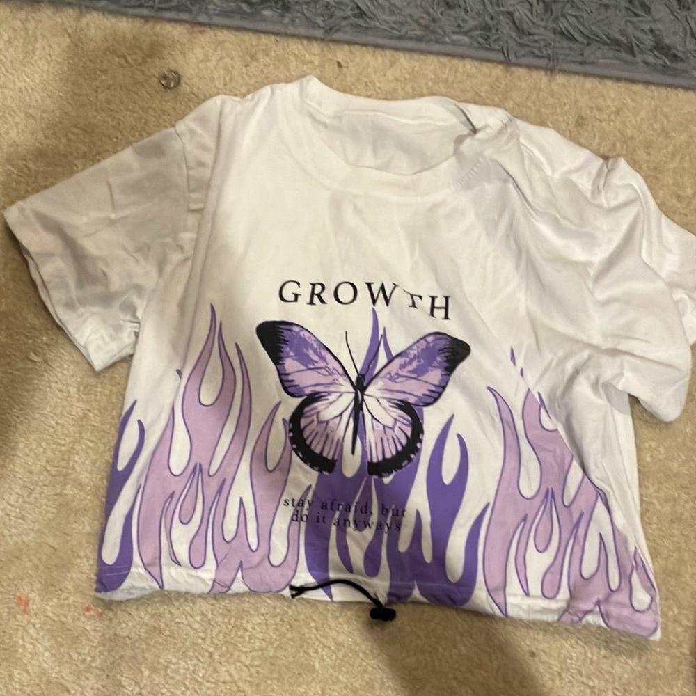 White crop top with purple butterfly